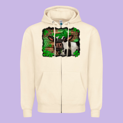 St Patricks Cow With Leopard Background Holstein Cow Zipper Hoodie Designed By Jasminsmagicworld