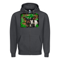 Smoke st Patricks cow with leopard background holstein cow Zipper Hoodie - Jasminsmagicworld