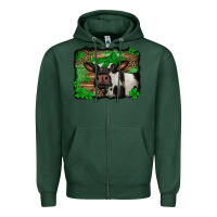 Sports Green st Patricks cow with leopard background holstein cow Zipper Hoodie - Jasminsmagicworld