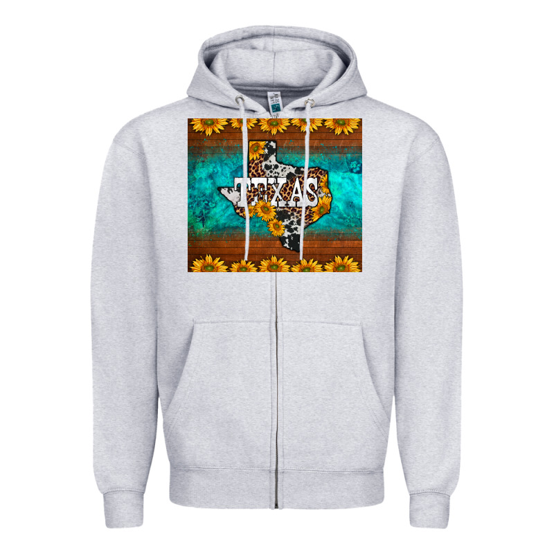 Sunflowers Cowhide Leopard Texas Map Zipper Hoodie by BarkalooDesign | Teevron