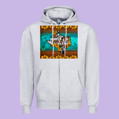 Sunflowers Cowhide Leopard Texas Map Zipper Hoodie Designed By Barkaloodesign