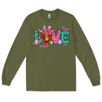 Army Green love easter floral longhaired cow Long Sleeve Tee - Jasminsmagicworld