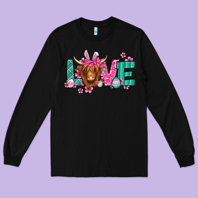 Love Easter Floral Longhaired Cow Long Sleeve Tee Designed By Jasminsmagicworld