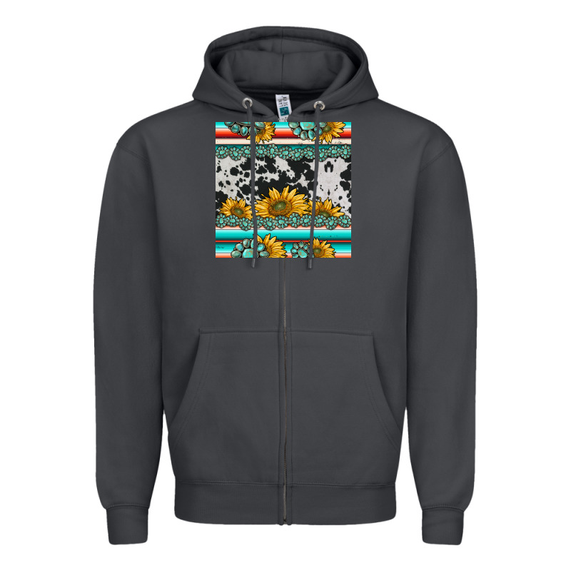 Sunflower Cowhide Serape Coaster Zipper Hoodie by BarkalooDesign | Teevron