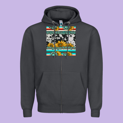 Sunflower Cowhide Serape Coaster Zipper Hoodie Designed By Barkaloodesign