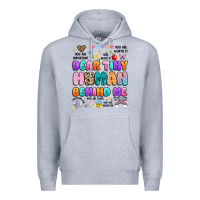 Heather Grey dear tiny human behind me Premium Hoodie - Artiststas