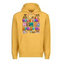 Mustard dear tiny human behind me Premium Hoodie - Artiststas