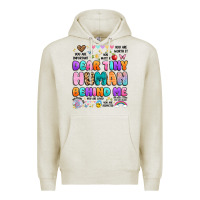 Oatmeal Heather dear tiny human behind me Premium Hoodie - Artiststas