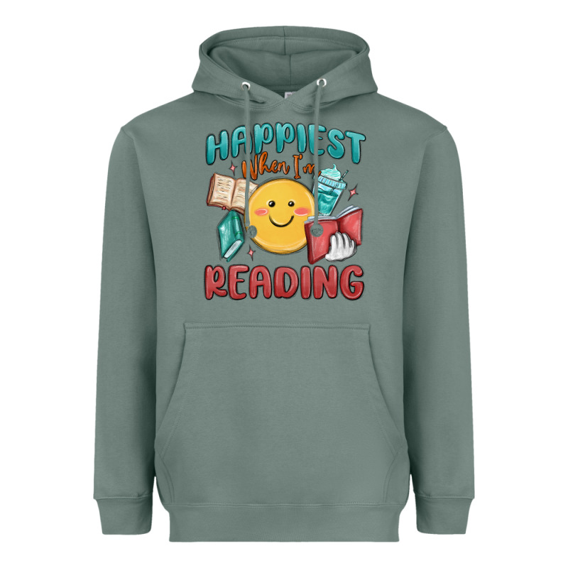 Happiest When I'm Reading Heavyweight Hoodie by MaliasSmallBusiness | Teevron