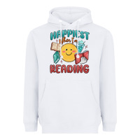 White happiest when i'm reading Heavyweight Hoodie - MaliasSmallBusiness