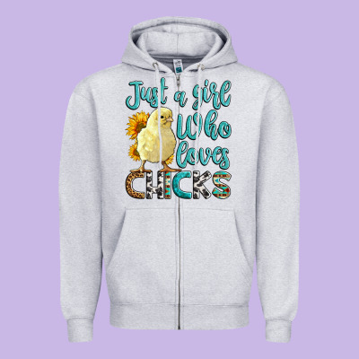 Western Just A Girl Who Loves Chicks Zipper Hoodie Designed By Lillyallendesigns