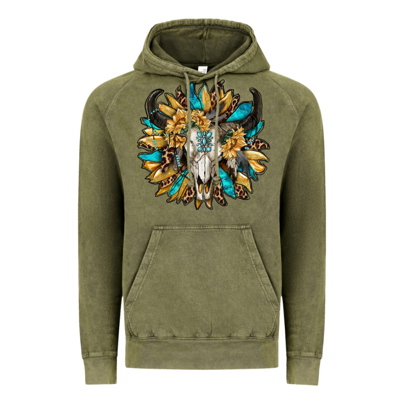 Bull Skull With Sunflower Vintage Hoodie by RanaPortraitStore | Teevron