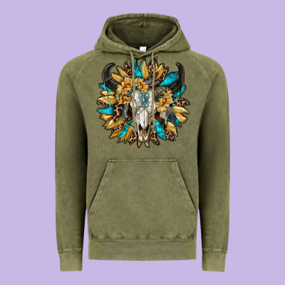Bull Skull With Sunflower Vintage Hoodie Designed By Ranaportraitstore