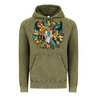 Vintage Olive bull skull with sunflower Vintage Hoodie - RanaPortraitStore