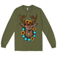 Army Green deer gemstone sunflower Long Sleeve Tee - JahusDesignShop
