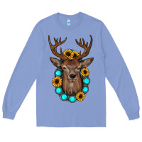Colony Blue deer gemstone sunflower Long Sleeve Tee - JahusDesignShop