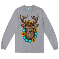 Heather Grey deer gemstone sunflower Long Sleeve Tee - JahusDesignShop