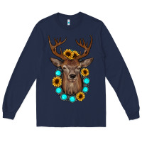 Navy deer gemstone sunflower Long Sleeve Tee - JahusDesignShop