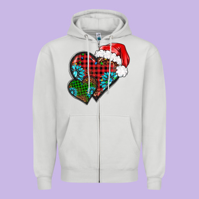 Christmas Heart Gemstones Leopard Zipper Hoodie Designed By Barkaloodesign