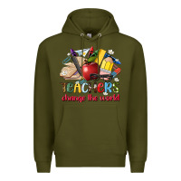 Army Green teachers change the world Premium Hoodie - Artiststas