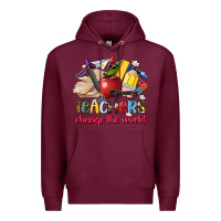 Burgundy teachers change the world Premium Hoodie - Artiststas