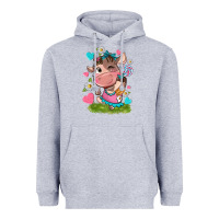 Heather Grey little cute cow Heavyweight Hoodie - NancyCooperArtShop