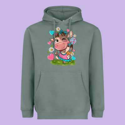 Little Cute Cow Heavyweight Hoodie Designed By Nancycooperartshop