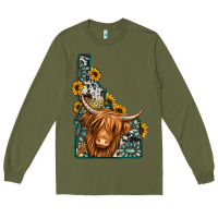 Army Green idaho map long haired cow Long Sleeve Tee - Jasminsmagicworld