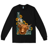 Black idaho map long haired cow Long Sleeve Tee - Jasminsmagicworld