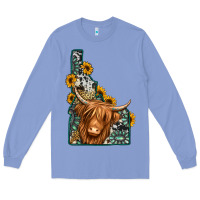 Colony Blue idaho map long haired cow Long Sleeve Tee - Jasminsmagicworld