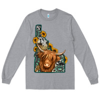 Heather Grey idaho map long haired cow Long Sleeve Tee - Jasminsmagicworld
