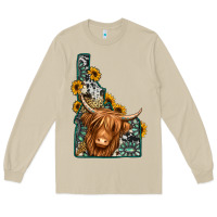 Idaho Map Long Haired Cow Long Sleeve Tee | Teevron