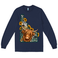 Navy idaho map long haired cow Long Sleeve Tee - Jasminsmagicworld