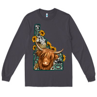 Smoke idaho map long haired cow Long Sleeve Tee - Jasminsmagicworld