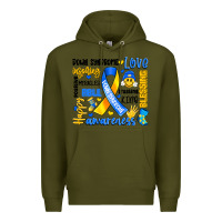 Army Green down syndrome awareness typography Premium Hoodie - Artiststas