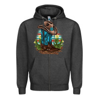 Charcoal Heather western boots and hat cactus leopard serape pattern Zipper Hoodie - BarkalooDesign