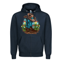 Navy western boots and hat cactus leopard serape pattern Zipper Hoodie - BarkalooDesign