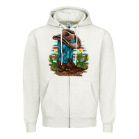 Oatmeal Heather western boots and hat cactus leopard serape pattern Zipper Hoodie - BarkalooDesign
