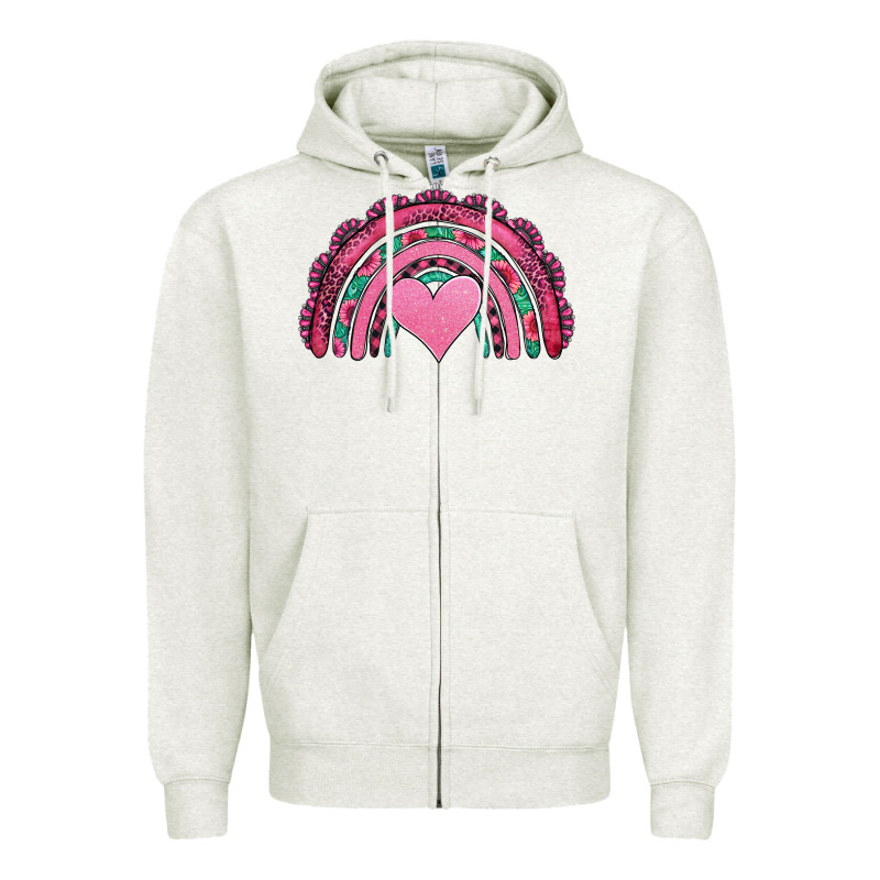 Valentines Day Pink Gemstones Rainbow Zipper Hoodie by Jasminsmagicworld | Teevron
