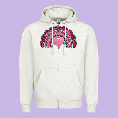 Valentines Day Pink Gemstones Rainbow Zipper Hoodie Designed By Jasminsmagicworld
