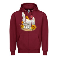 Burgundy Perched Chicken With Sunflowers Zipper Hoodie - LillyAllenDesigns