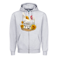 Heather Grey Perched Chicken With Sunflowers Zipper Hoodie - LillyAllenDesigns