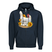Navy Perched Chicken With Sunflowers Zipper Hoodie - LillyAllenDesigns