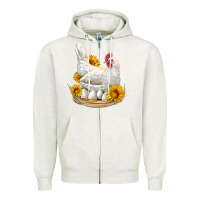 Oatmeal Heather Perched Chicken With Sunflowers Zipper Hoodie - LillyAllenDesigns