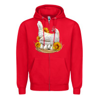 Red Perched Chicken With Sunflowers Zipper Hoodie - LillyAllenDesigns