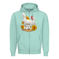 Seafoam Perched Chicken With Sunflowers Zipper Hoodie - LillyAllenDesigns