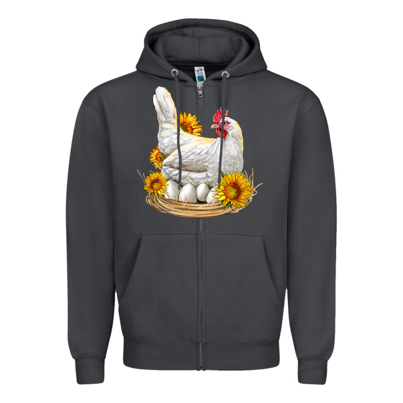Perched Chicken With Sunflowers Zipper Hoodie by LillyAllenDesigns | Teevron