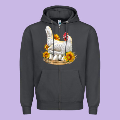 Perched Chicken With Sunflowers Zipper Hoodie Designed By Lillyallendesigns