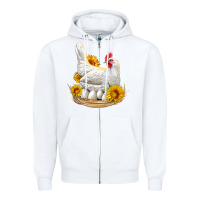 White Perched Chicken With Sunflowers Zipper Hoodie - LillyAllenDesigns
