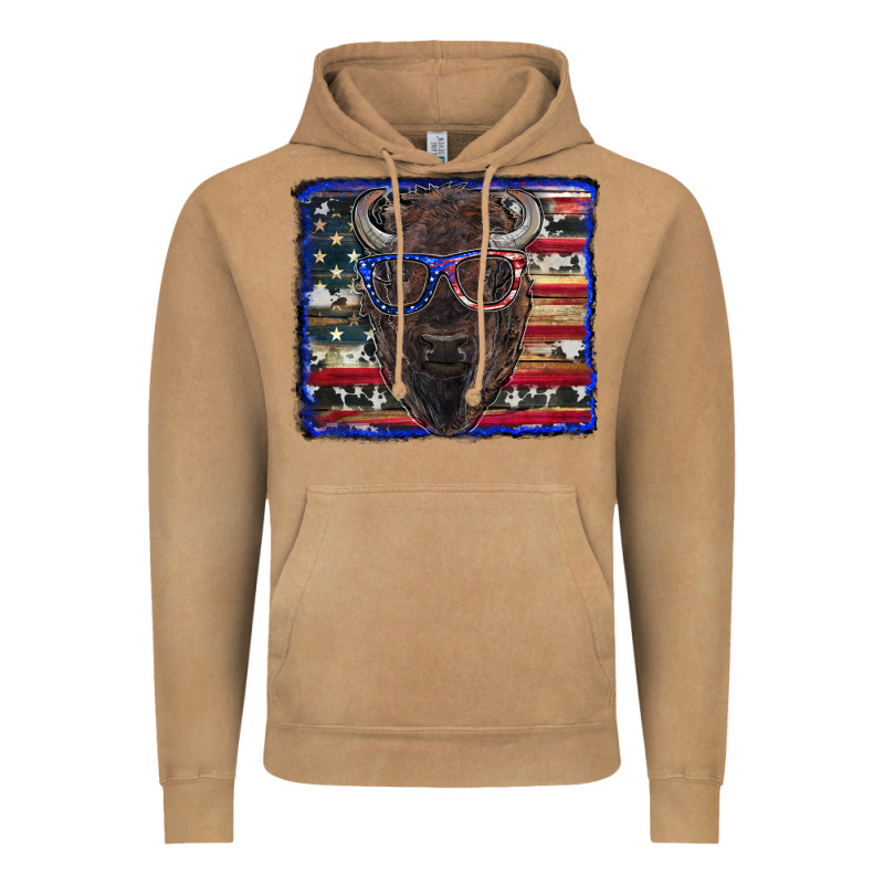Bison With American Flag And Glasses Vintage Hoodie by RanaPortraitStore | Teevron